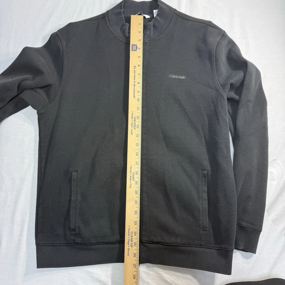 Calvin Klein Men's Size Large Full Zip Sweater‎ Jacket Pockets Logo Faded Black